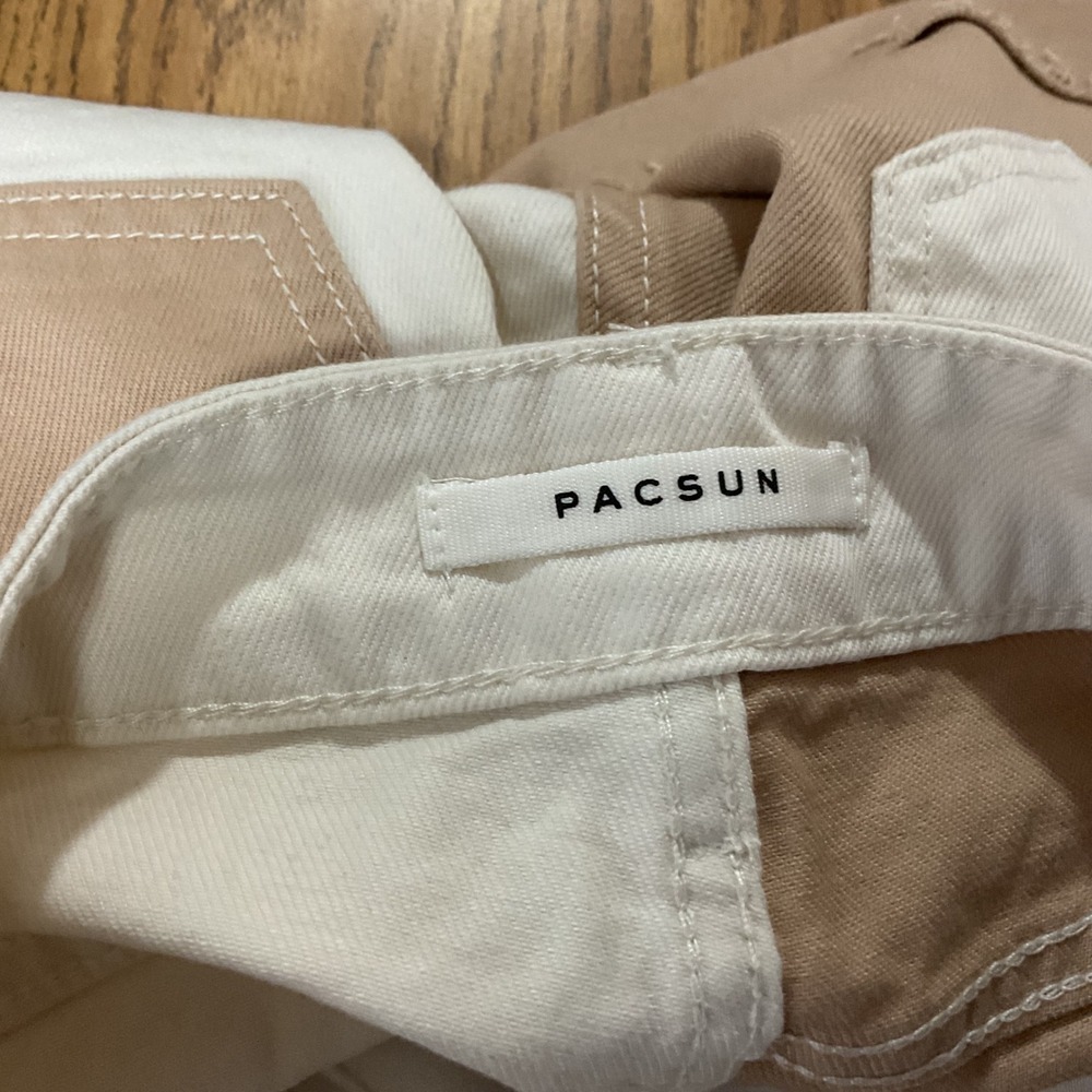 Pacsun Mom Shorts Size 25 Two Tone Color Block Denim Cut Off Raw Hem - Picture 7 of 8